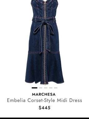 Marchesa  ROSA Dark Blue Denim Zip-Front Dress with Gold Hardware New With Tags